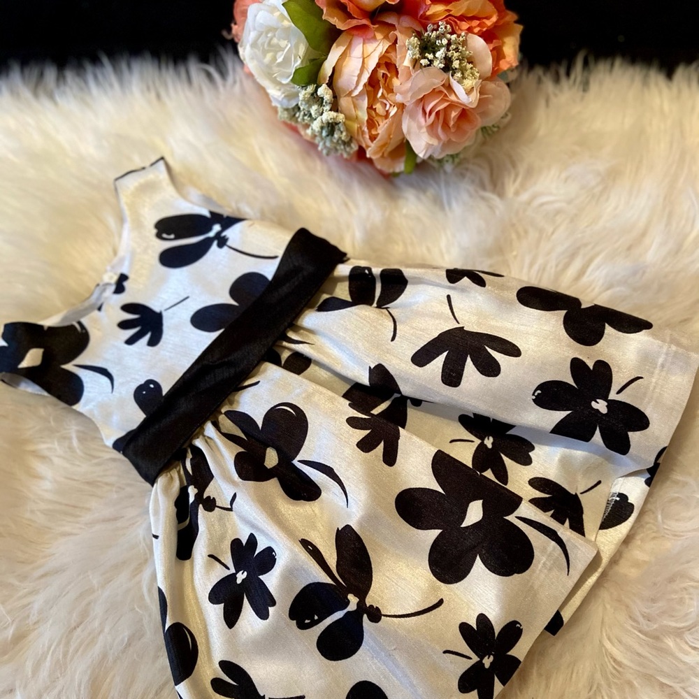 American Princess - 12M Floral Black and White Dress